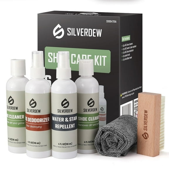 SILVERDEW Shoe Cleaning Kit (6-Piece), Shoe Cleaner, Deodorizer & Waterproof Protector, Safe for Sneaker, Leather, Nubuck, Mesh & Canvas, Includes Brush & Microfiber Towel