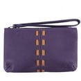 thumbnail image 1 of SILVERFEVER Cowhide Leather Wristlet Purse Wallet Whipstitched Detail Purple, 1 of 4