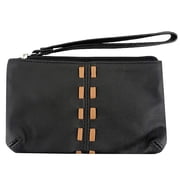SILVERFEVER Cowhide Leather Wristlet Purse Wallet Whipstitched Detail