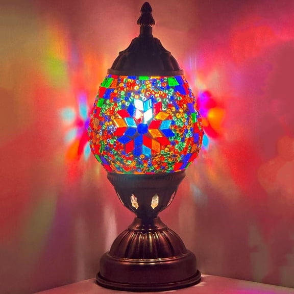 SILVERFEVER Egg Shaped Mosaic Lamp Turkish Glass Moroccan Lantern Room Decor Night Light for Bedroom, Living Room Dcor w LED Bulb Multi Flower