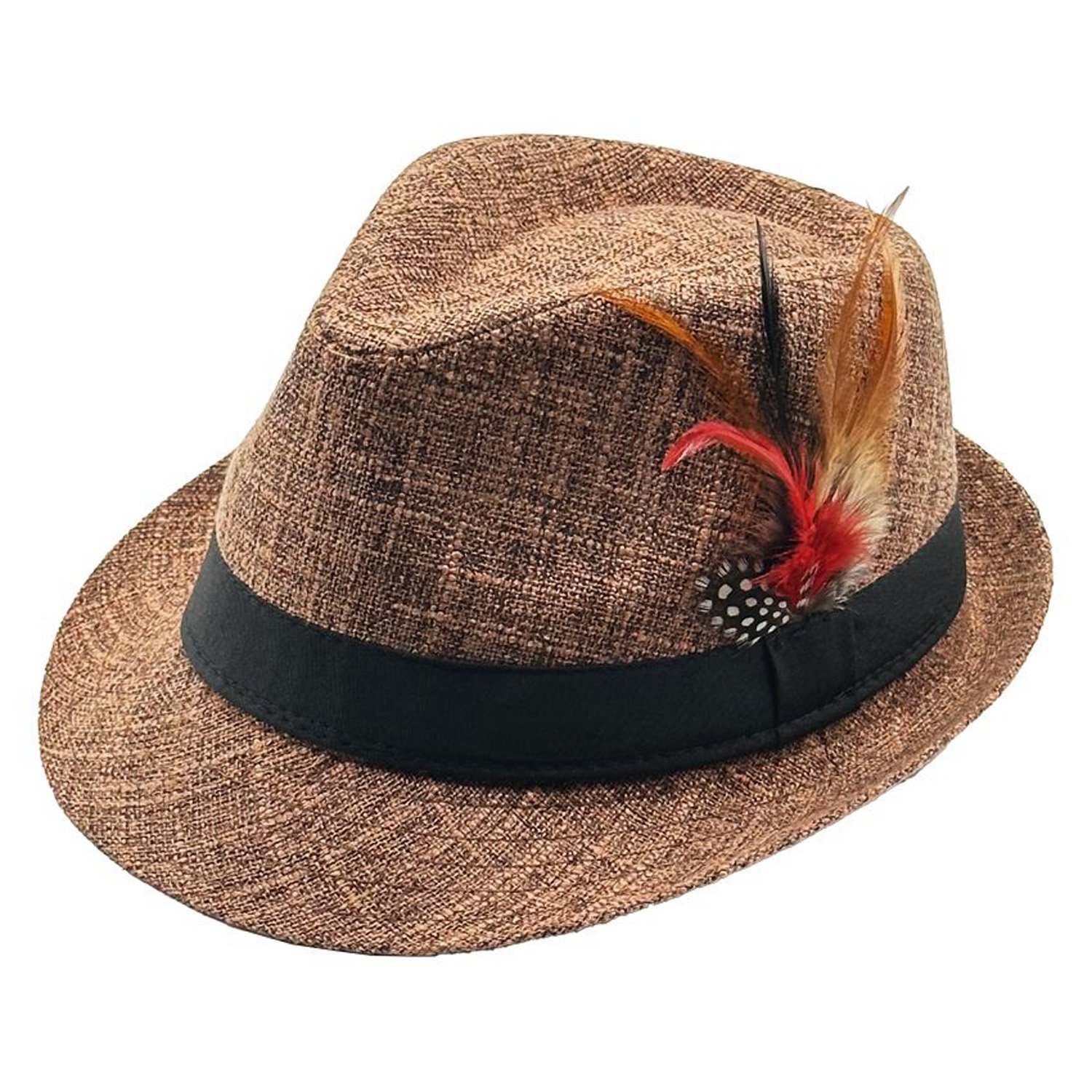 SILVERFEVER Fedora Hat with Feathers Gatsby Holiday Octoberfast Bavarian  Alpine Trilby Dress Up Hats 