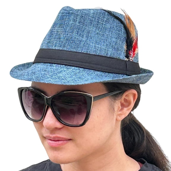 SILVERFEVER Fedora Hat with Feathers Gatsby Holiday Octoberfast Bavarian Alpine Trlbe Dress Up Hats Dark Blue