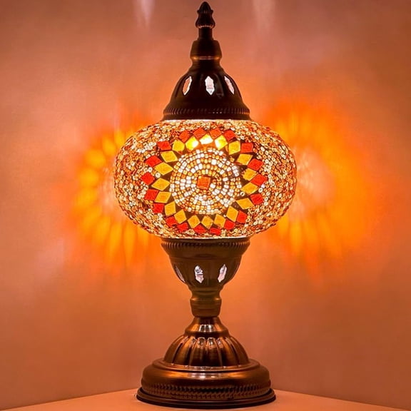 SILVERFEVER Handmade Mosaic Turkish Large Lamp for Table Desk Bedside with LED Bulb 13" H Ember Sunflower