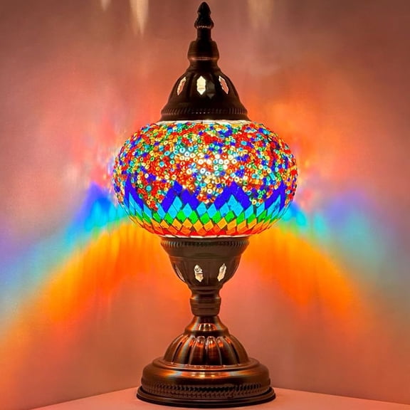 SILVERFEVER Handmade Mosaic Turkish Large Lamp for Table Desk Bedside with LED Bulb 13" H Vivid Firebird Tail