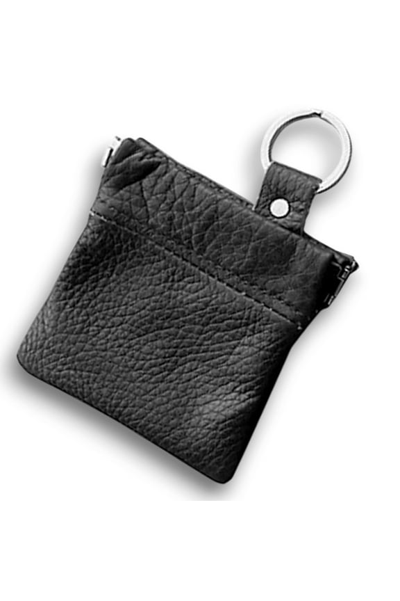 SILVERFEVER Leather Coin Purse Change Holder Squeeze Spring Closure Pouch w Key Ring, 3.5" by 3.5" - Great Gift for Men Women