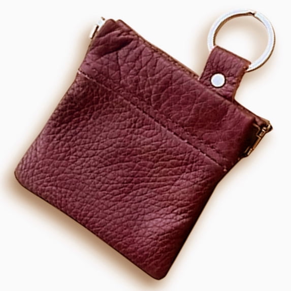SILVERFEVER Leather Coin Purse Change Holder Squeeze Spring Closure Pouch w Key Ring, 3.5" by 3.5" - Great Gift for Men Women