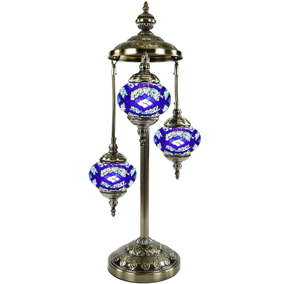 SILVERFEVER Moroccan Lamps Mosaic Turkish Lamp Colorful Handmade Glass Lanterns 30" Tall- E 12 Light Bulbs Enclosed Blue Star of David