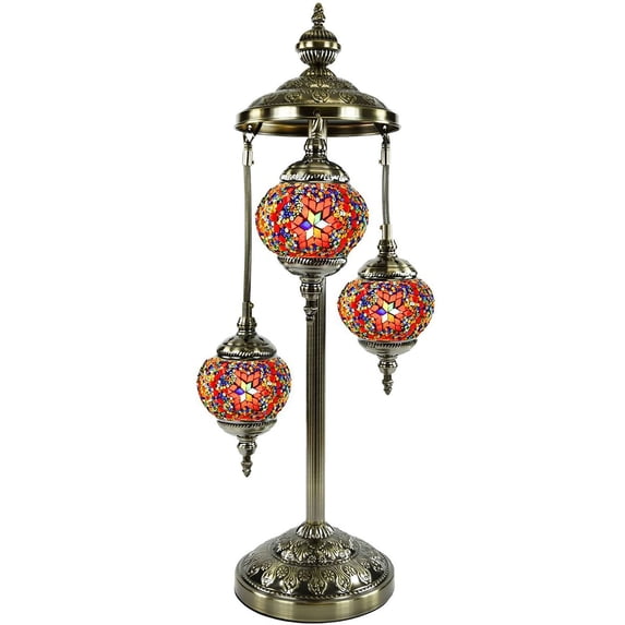 SILVERFEVER Moroccan Lamps Mosaic Turkish Lamp Colorful Handmade Glass Lanterns 30" Tall- E 12 Light Bulbs Enclosed Burgundy Star of David
