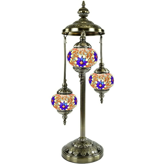 SILVERFEVER Moroccan Lamps Mosaic Turkish Lamp Colorful Handmade Glass Lanterns 30" Tall- E 12 Light Bulbs Enclosed Purple Flowers
