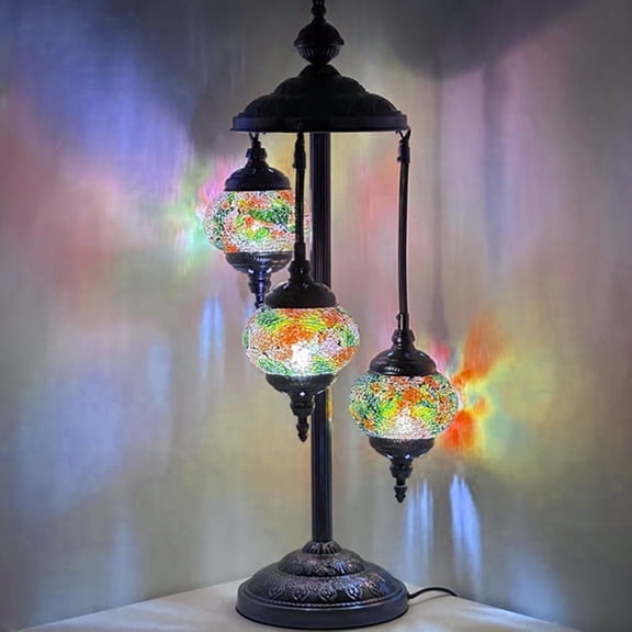 SILVERFEVER Moroccan Lamps Mosaic Turkish Lamp -Three Tier Lanterns Colorful Handmade Glass Floor or Table with E 12 Bulbs BlueYelow Red