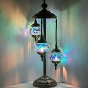 SILVERFEVER Moroccan Lamps Mosaic Turkish Lamp -Three Tier Lanterns Colorful Handmade Glass Floor or Table with E 12 Bulbs Purple Blue Pink