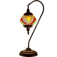 thumbnail image 1 of SILVERFEVER Mosaic Turkish Lamp Moroccan Glass Swan Neck Lantern for Table Desk Bedside Bronze Base Bundle with E12 Light Bulb Rainbow Sand, 1 of 9
