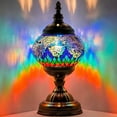 thumbnail image 1 of SILVERFEVER Mosaic Turkish Lamp Moroccan Glass for Table Desk Bedside Bronze Base Bundle with E12 Light Bulb-2 Sizes Blue Firebird Tail, 1 of 6
