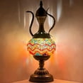 thumbnail image 1 of SILVERFEVER Mosaic Turkish Teapot Lamp Moroccan Glass for Table Desk Bedside Bronze Base Bundle with E12 Light Bulb Firebird Tail, 1 of 7