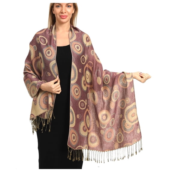 SILVERFEVER Scarf Pashmina Wrap with a Circle Pattern Dusty Pink
