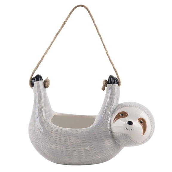 SILVERFEVER Sloth Hanging Planter Succulent Plant Pot Indoor Outdoor Ceramic Animal Planters Pots Flowerpot Container 1, Grey