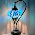thumbnail image 1 of SILVERFEVER Turkish Moroccan Mosaic Table Lamp - Handmade Swan Neck Tiffany Glass Table Bedside Lamps w Bronze Base14.5 LED Bulb Included Deep Blue Flower, 1 of 7