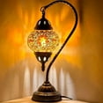 thumbnail image 1 of SILVERFEVER Turkish Moroccan Mosaic Table Lamp - Handmade Swan Neck Tiffany Glass Table Bedside Lamps w Bronze Base14.5 LED Bulb Included Ember Flower, 1 of 6