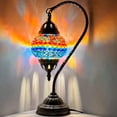 thumbnail image 1 of SILVERFEVER Turkish Moroccan Mosaic Table Lamp - Handmade Swan Neck Tiffany Glass Table Bedside Lamps w Bronze Base14.5 LED Bulb Included Ocean Sunset, 1 of 7
