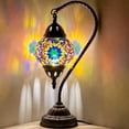 thumbnail image 1 of SILVERFEVER Turkish Moroccan Mosaic Table Lamp - Handmade Swan Neck Tiffany Glass Table Bedside Lamps w Bronze Base14.5 LED Bulb Included Vivid Flower, 1 of 7