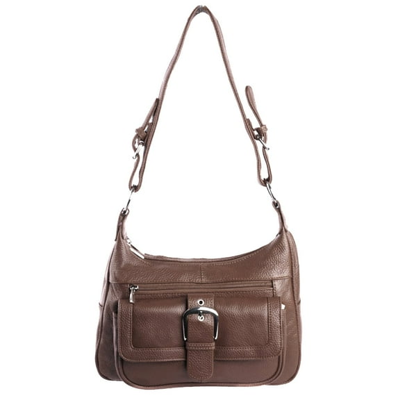 SILVERFEVER Women's Hobo Leather Handbag with 2 Entry, Buckled Front Pocket