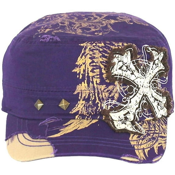 SILVERFEVER Women's Military Cadet Cap Hat - Patch Cotton - Studded & Embroidered
