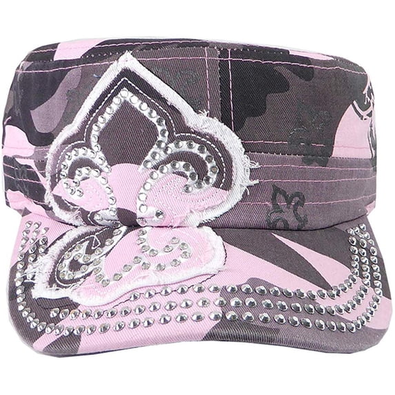 SILVERFEVER Women's Military Cadet Cap Hat - Patch Cotton - Studded & Embroidered