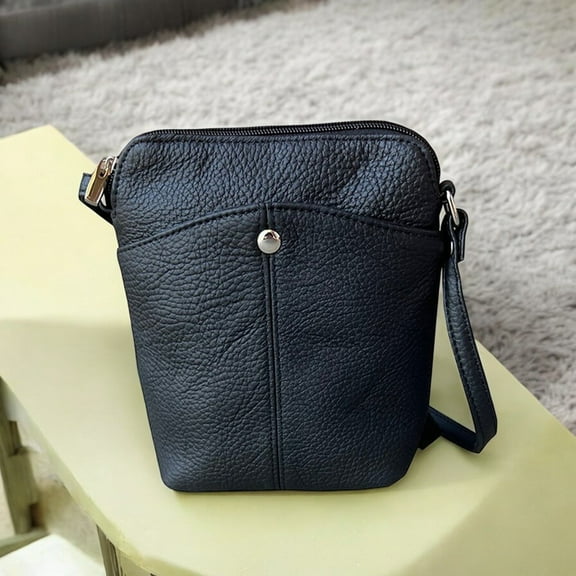 SILVERFEVER Women's Phone Crossbody Bag Trendy Small Purse Cowhide Leather Handbag Black