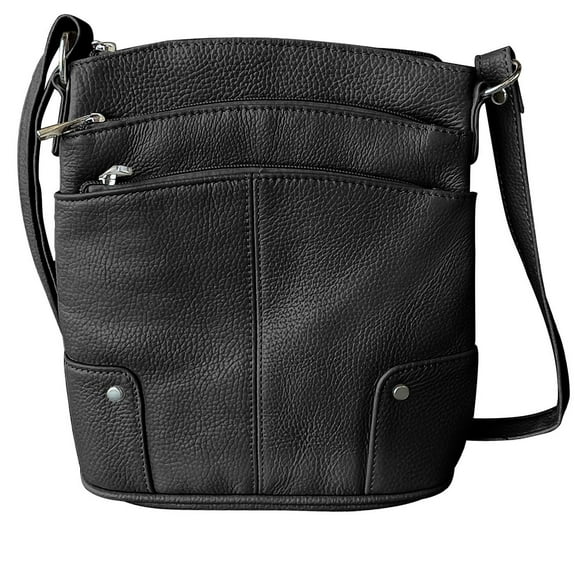 SILVERFEVER Womens Leather Large Crossbody Travel College Student Indie Style Handbag Water Resistant Dome Top Black