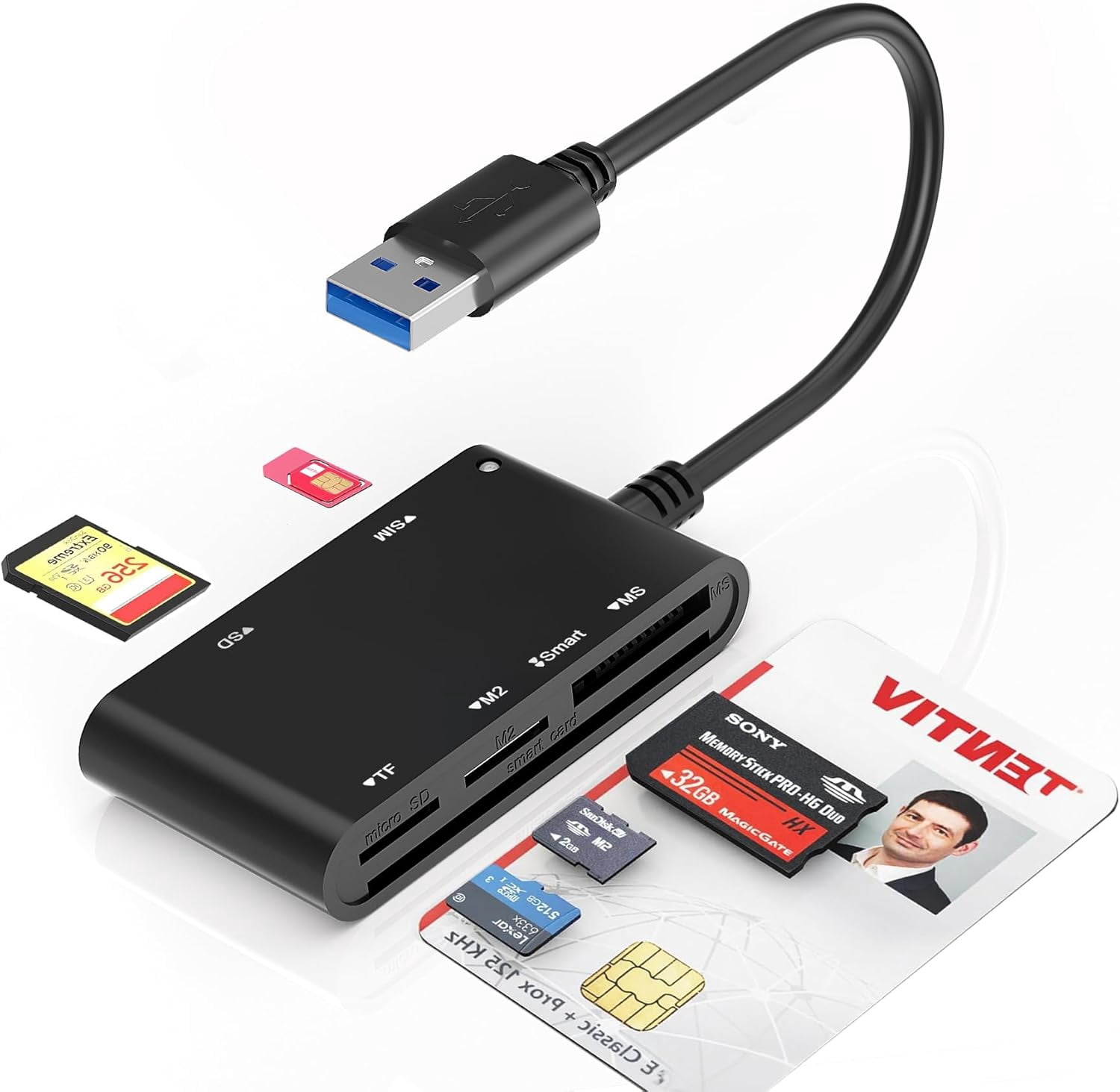 Modern Computer Sim Card SIM Card Adapter for Computer - 7 in 1 CAC Smart Card Reader Military ...