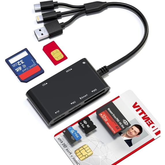 SIM Card Adapter for Computer/Laptop - SD/TF/M2/MMC/Memory Stick Pro Duo iPhone/USB C/A 7in3 Reader & CAC Memory Reader Lightning Port Does Not SIM/Smart/CAC