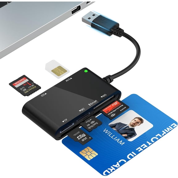 SIM Card Reader for Computer- 7 in 1 CAC Smart Military, MS Pro Duo/SD/TF/M2/ID/IC/PIV/Sim Adapter, Adapter PC/Laptop/Windows/Linux/MacOS