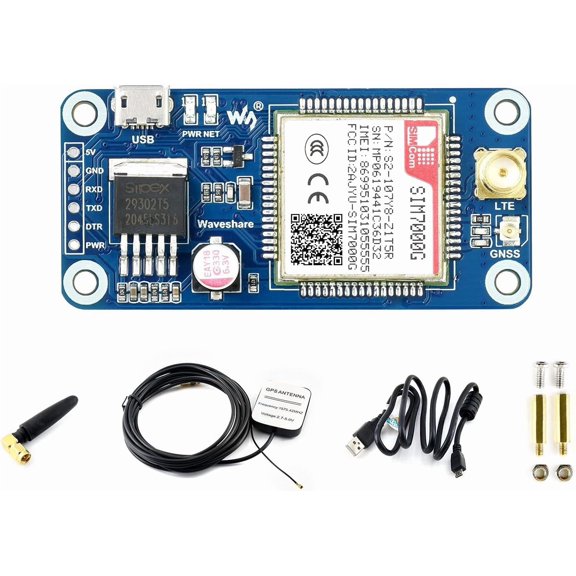 SIM7000G NB-IoT/Cat-M/Edge/GPRS HAT, Compatible with 5/4B/3B/Zero/Zero W/Zero 2W/Pico/Pico W/Pico WH, GNSS Positioning, Global Band Support