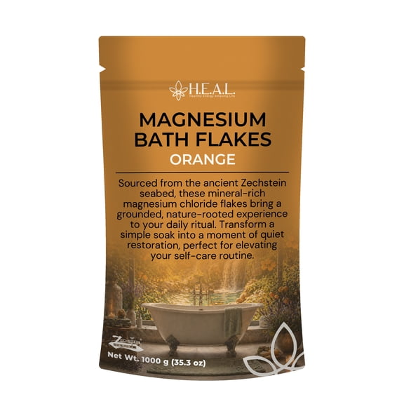 H.E.A.L. Magnesium Chloride Bath Flakes with Orange Essential Oil | Citrus Bath Soak | 2.2lbs