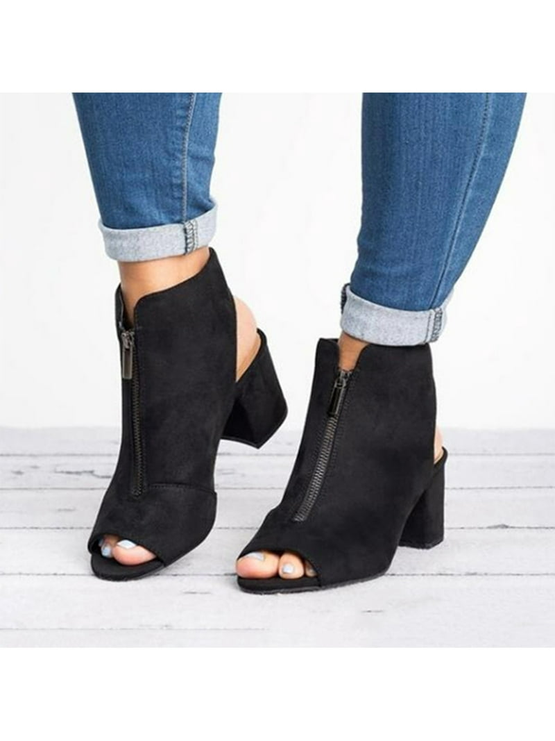 SIMANLAN Ankle Booties for Women Peep Toe Low Block Heel Sandals