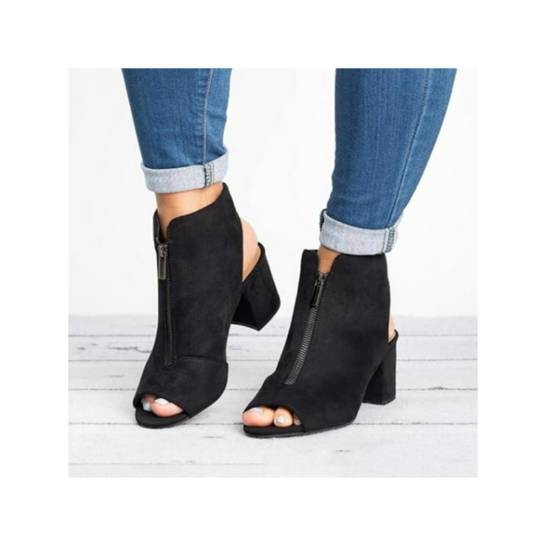 Black wedge clearance booties peep toe