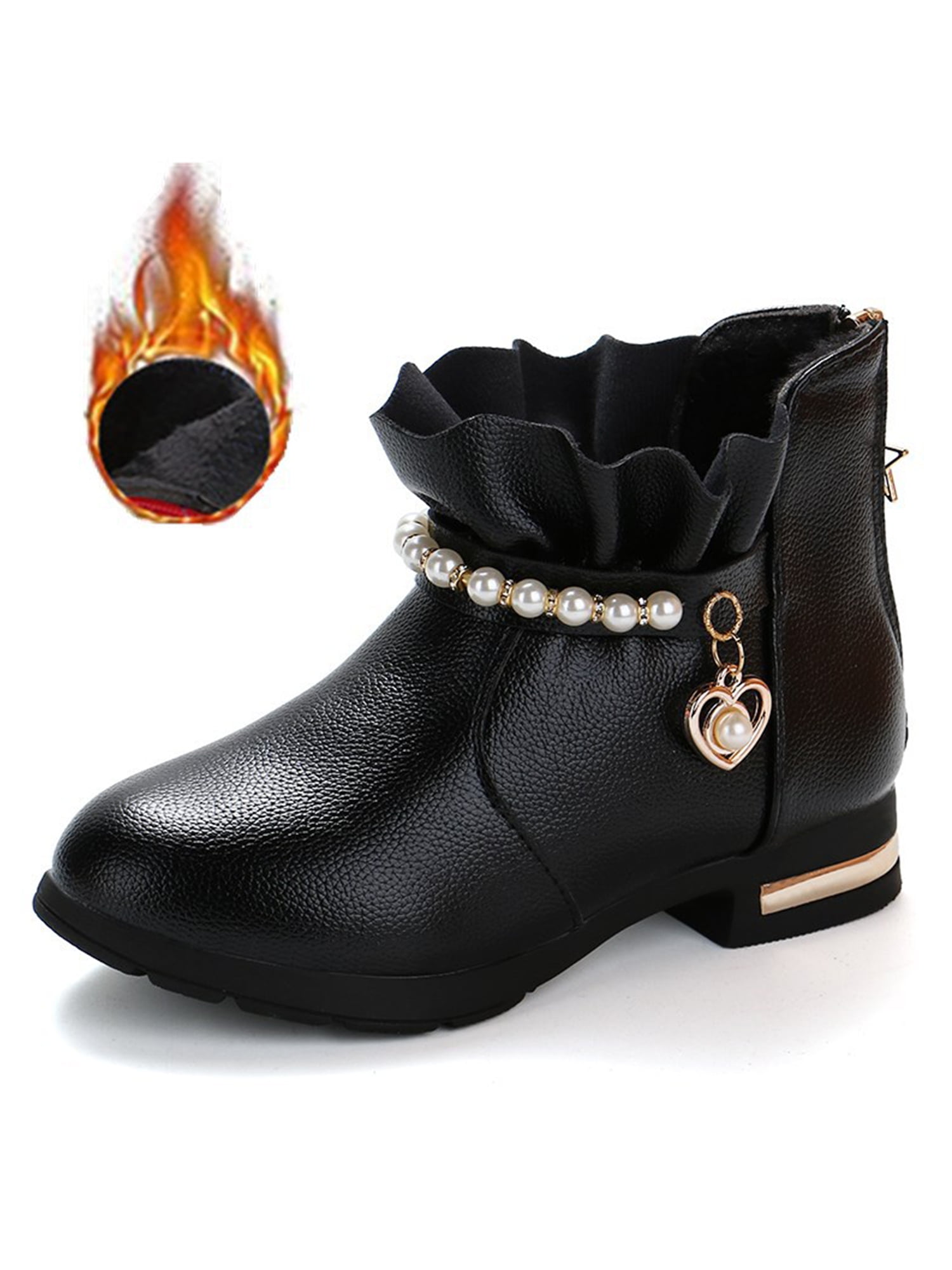 SIMANLAN Girl Ankle Boot Pleated Dress Booties Plush Lined Princess Boots Girls NonSlip Shoes