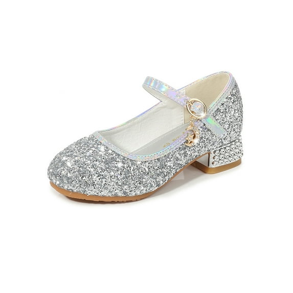 SIMANLAN Girl's Non-slip Princess Mary Jane Dance Lightweight Sequin Ballets Comfort Low Top Dress Shoes