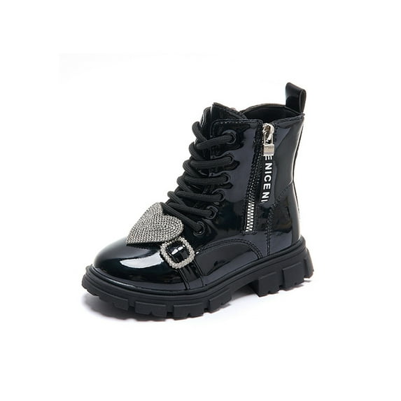 SIMANLAN Girls Combat Boot Lug Sole Booties Zipper Ankle Boots Kids Casual Short Bootie Girl Winter Warm Shoes Black 1.5little kids