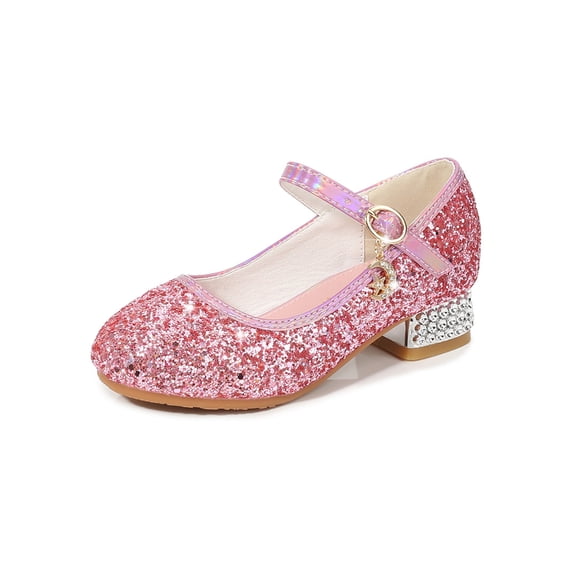 SIMANLAN Girls Lightweight Round Toe Dress Shoes School Casual Sequin Performance Comfort Chunky Block Mary Jane Pink 11c