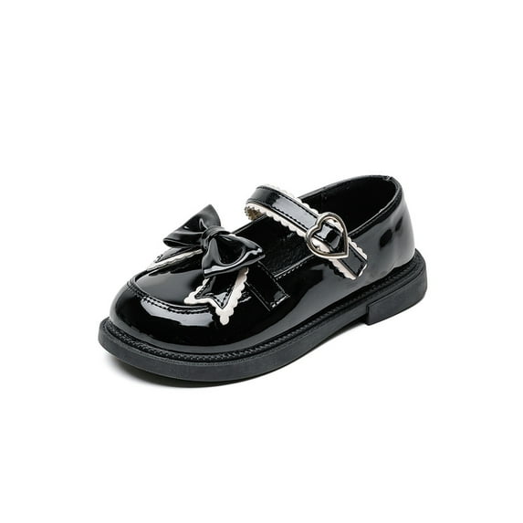 SIMANLAN Kids Girl Princess Shoes With Bow Mary Jane Dress School Shoe Girls Lightweight Flats Uniform Loafers Black 1Y
