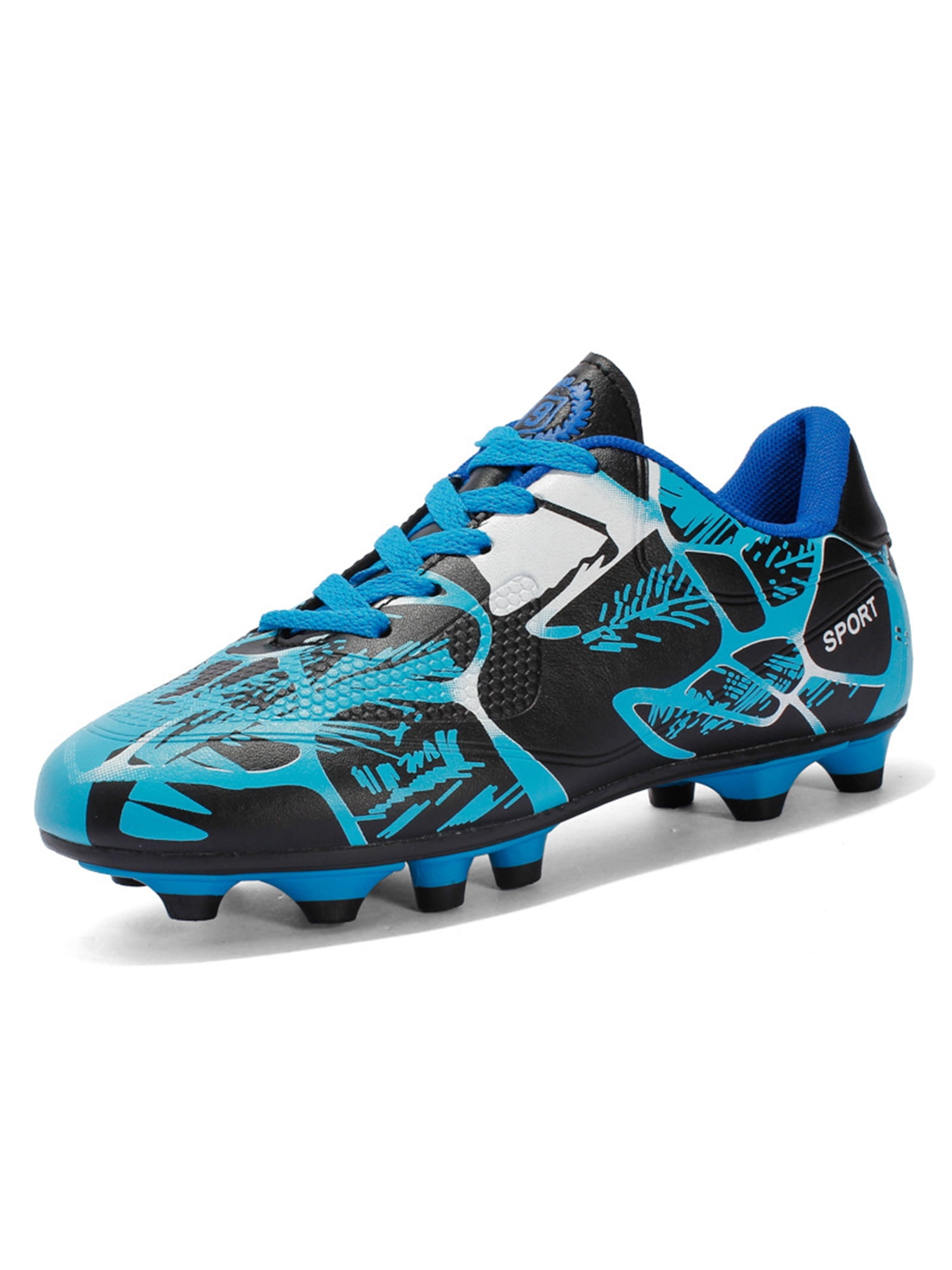 SIMANLAN Kids Soccer Cleats Youth Professional Spikes Soccer Shoes Boys Breathable Football Cleats Outdoor Blue 3Y
