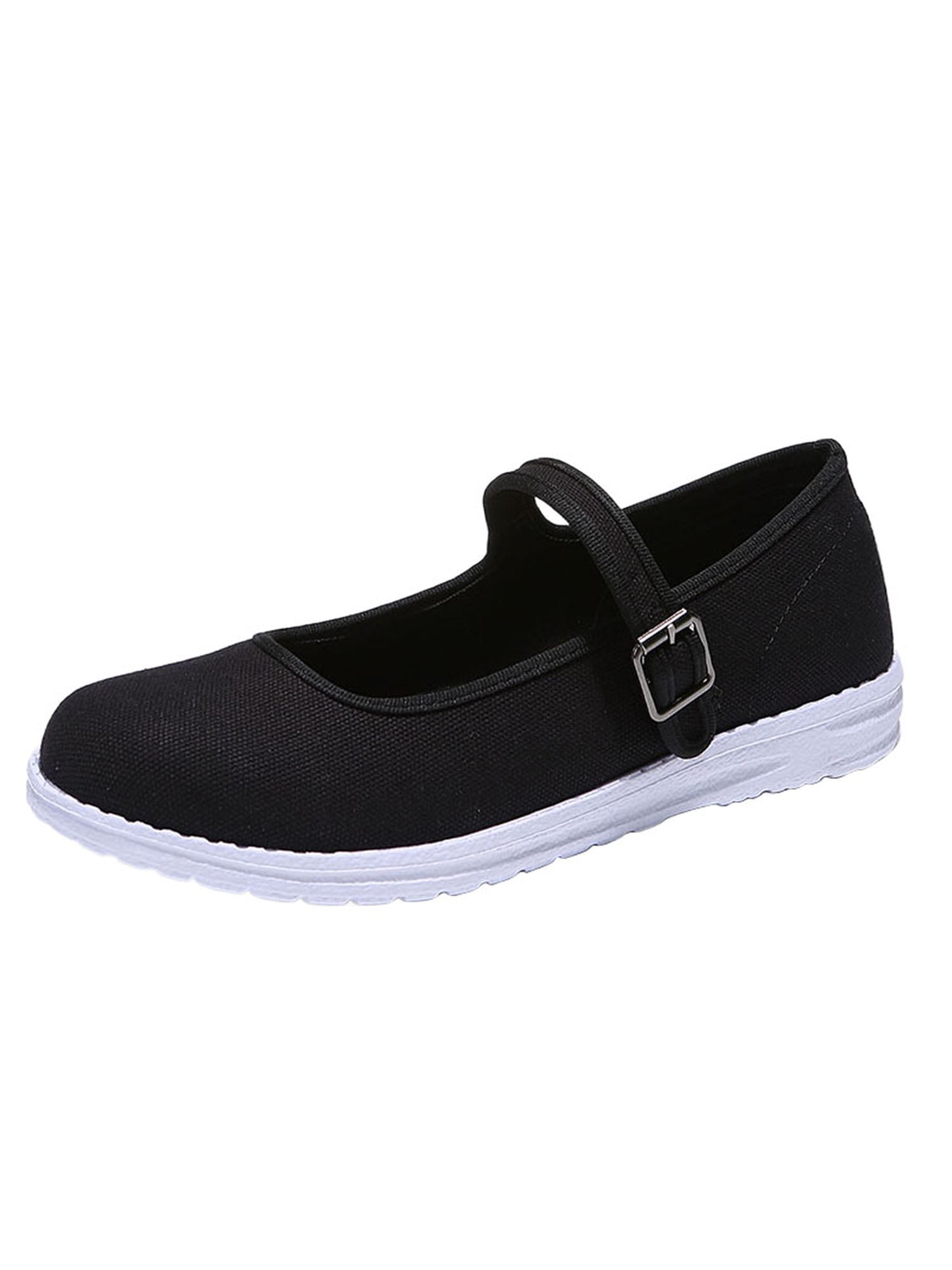 SIMANLAN Ladies Casual Shoes Canvas Walking Shoe Buckle Flats Womens