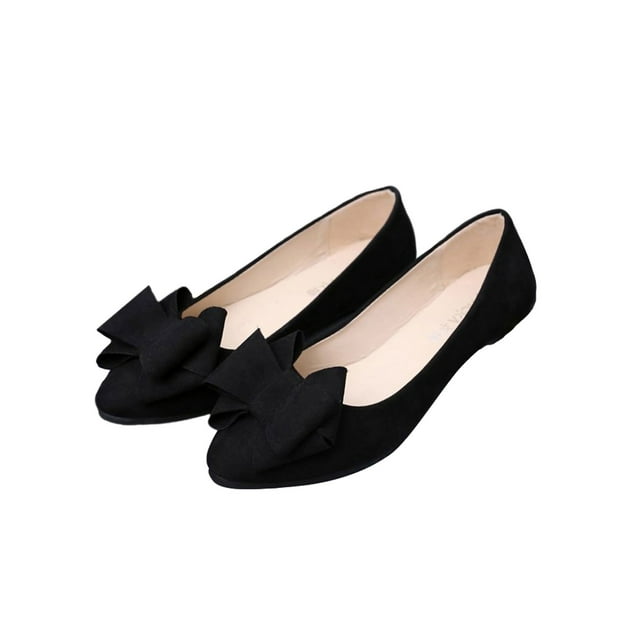 SIMANLAN Ladies Flat Shoes Bow Decor Dress Shoe Pointed Toe Flats Women