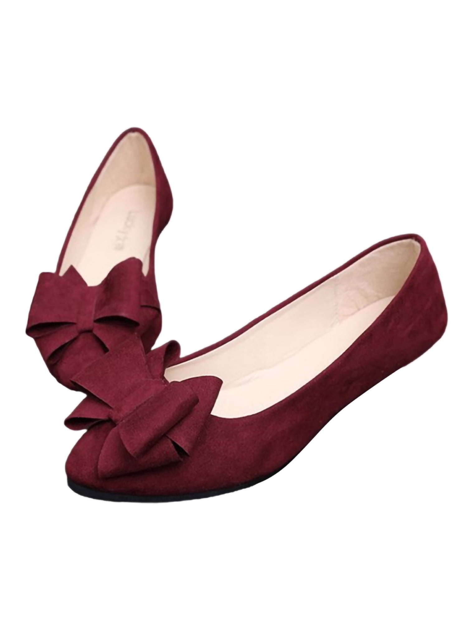 SIMANLAN Ladies Flat Shoes Bow Decor Dress Shoe Pointed Toe Flats Women ...