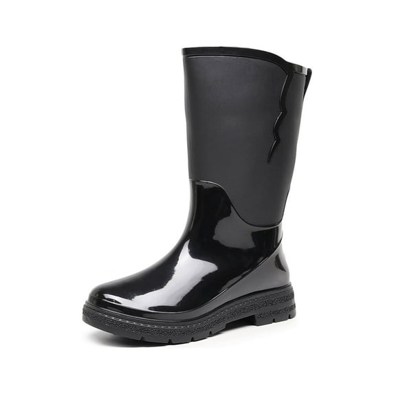 SIMANLAN Ladies Garden Shoes Slip Resistant Rubber Boot Wide-Calf Rain Boots Women's Breathable Mid Calf Bootie Womens Lightweight Waterproof Booties Black 5