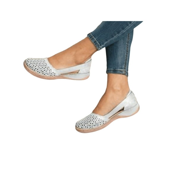 SIMANLAN Ladies Shoes Summer Hollow Slip On Sandals Wide Width Flats Closed Toe White Loafers for Women