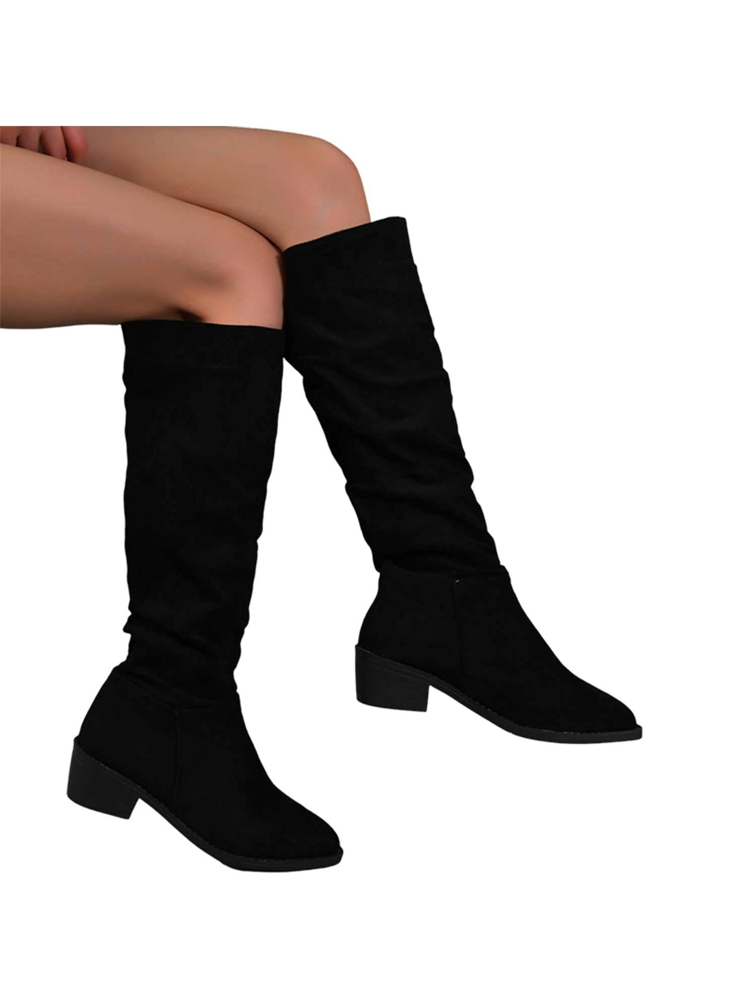 SIMANLAN Ladies Tall Boot Pull On Winter Shoes Wide Calf Knee High