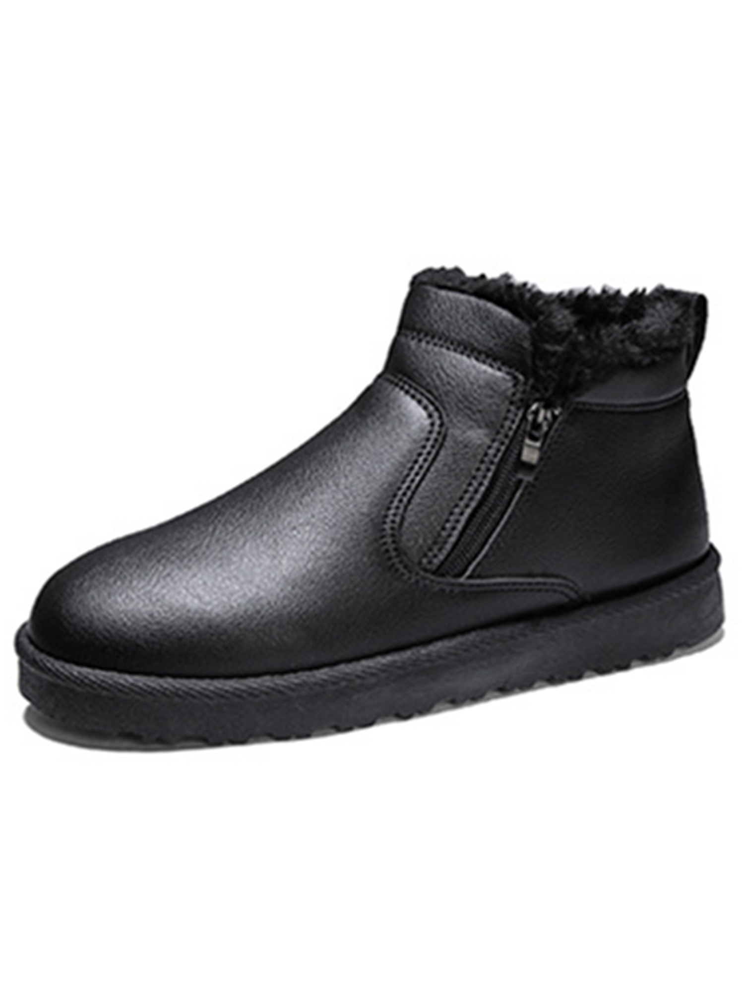 SIMANLAN Mens Slip Resistant Snow Boots ZipUp Outdoor Warm Winter Shoes Leather Black 8.5