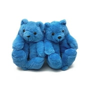 SIMANLAN Red Teddy Bear Slippers Women Kids Slippers Slip On Warm Slippers Non Slip Blue 11.5C-5Y